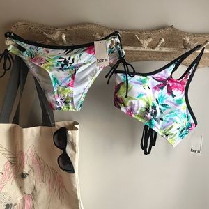 Bar III Tropical Lace-Up Bikini Large